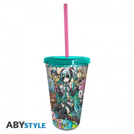Hatsune Miku Trinkbecher mit Strohhalm Miku Band