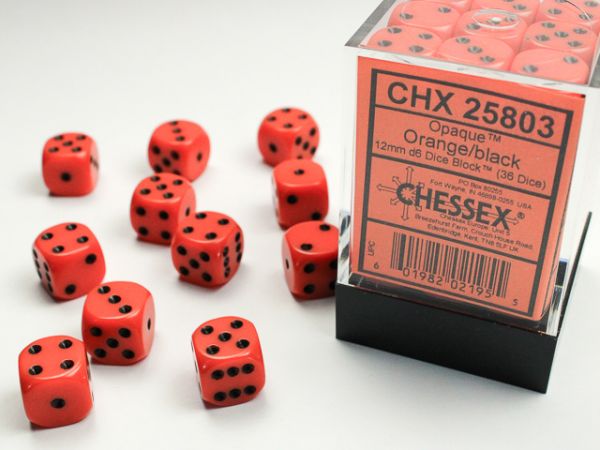 Chessex Opaque 12mm d6 Würfel-Set Orange/Schwarz (36 Stück)