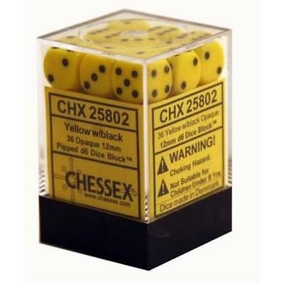 Chessex Opaque 12mm d6 Würfel-Set Gelb/Schwarz (36 Stück)