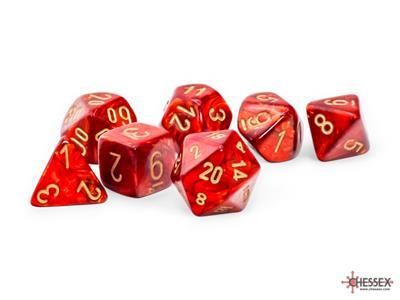 Chessex Würfel-Set Marble Scarab Mega-hedral Scarlet/gold (7 Stück)