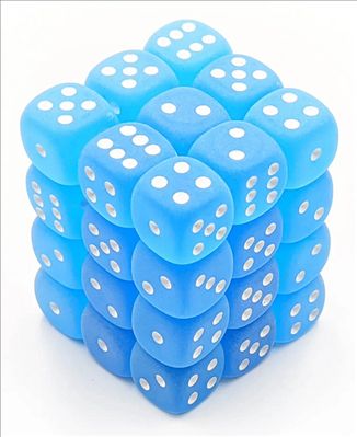 Chessex Signature 12mm d6 Würfel-Set Frosted Caribbean Blue/White (36 Stück)