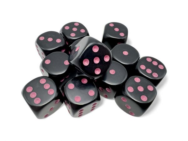 Chessex Opaque Schwarz/Pink 16mm d6 Würfel-Set (12 Stück)