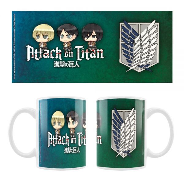 Attack on Titan Keramiktasse Eren, Mikasa & Armin Chibi Style