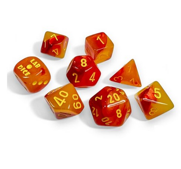 Lab Dice 8 Würfel Gemini Gellow Rot/Gelb Polyhedral Luminary (7 Stück mit Bonus Würfel)