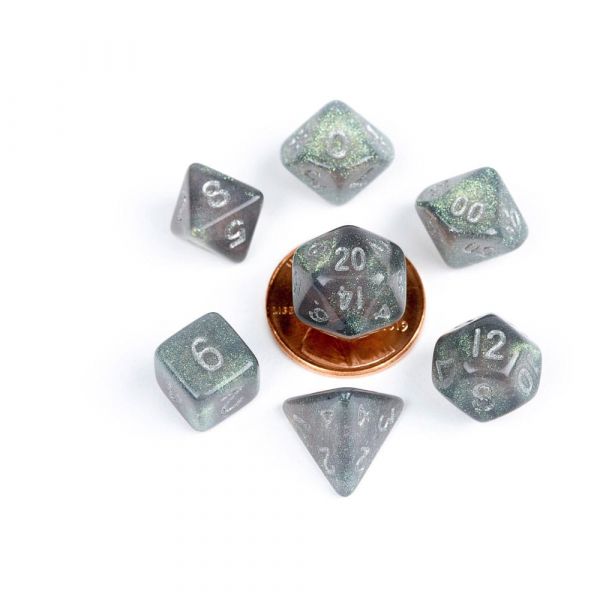 FanRoll Mini Würfel Set Stardust Gray with Silver Numbers (7 Stück)