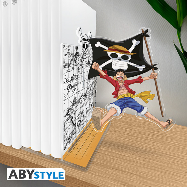 One Piece Acryl-Buchstütze Ruffy mit Flagge