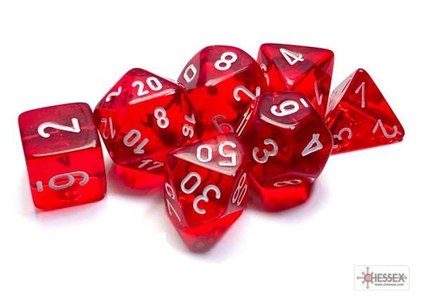 Chessex Translucent Polyhedral Red/white Würfel-Set (7Stück)