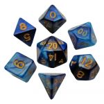 FanRoll Mini Würfel Set Blue/Light Blue with Gold Numbers (7 Stück)
