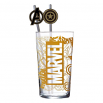 Marvel Glas Tumbler mit Trinkhalmen Logo & Avengers 485 ml