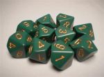 Chessex Opaque Polyhedral d10 Würfel-Set Dusty Green/gold